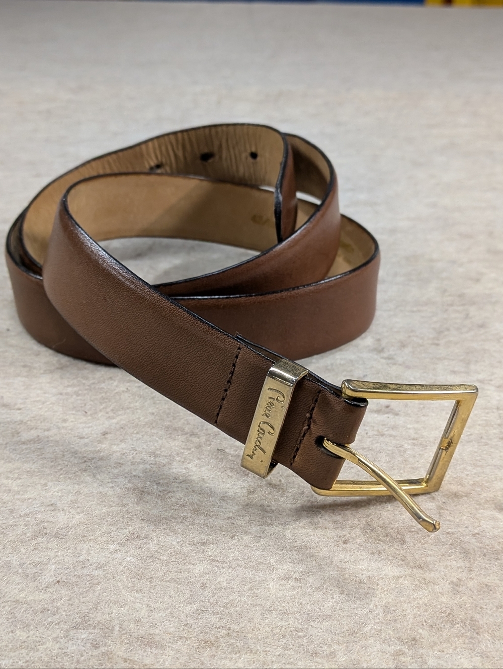 Pierre Cardin Brown Leather Belt Cowhide 47 Inches Good Condition